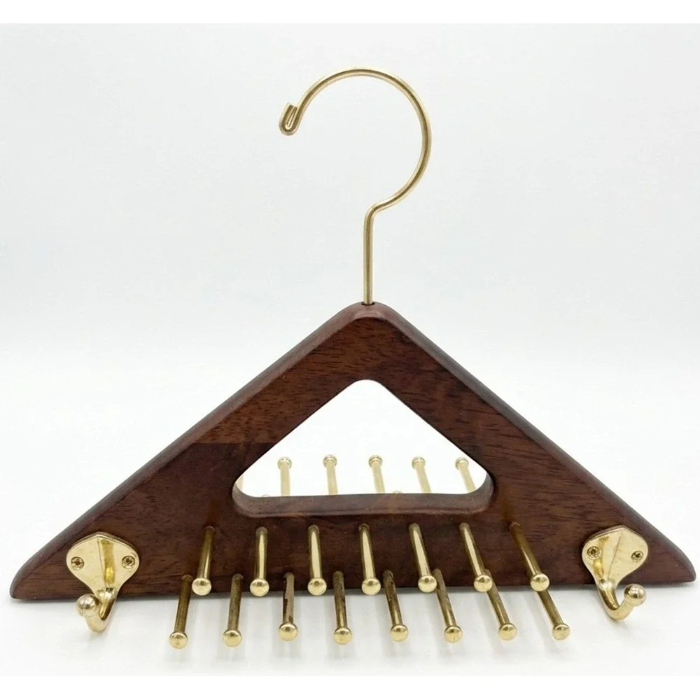Neck Tie and Belt Organizer Hanger, Dark Wood / Gold Tone, Scarf Organizer